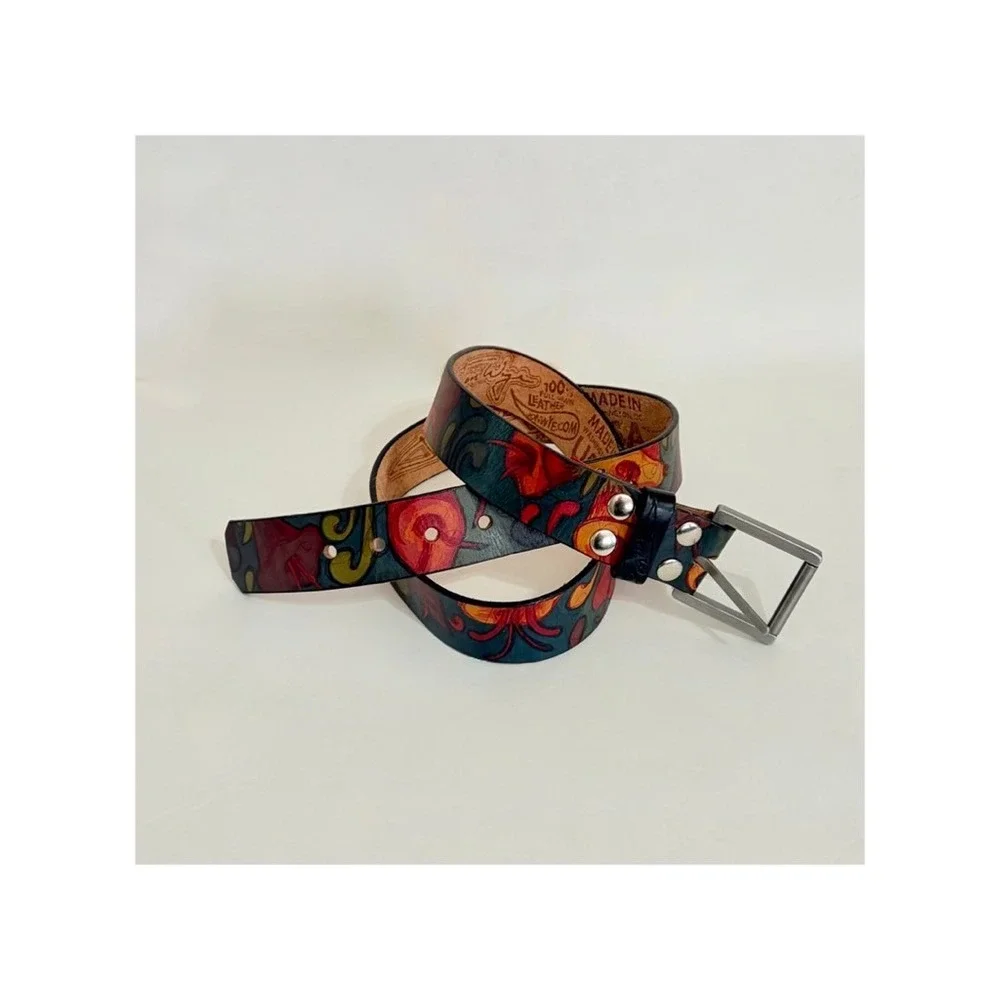 Unisex JON WYE Leather Floral Belt Western Retro Made in USA Men Women 46.5